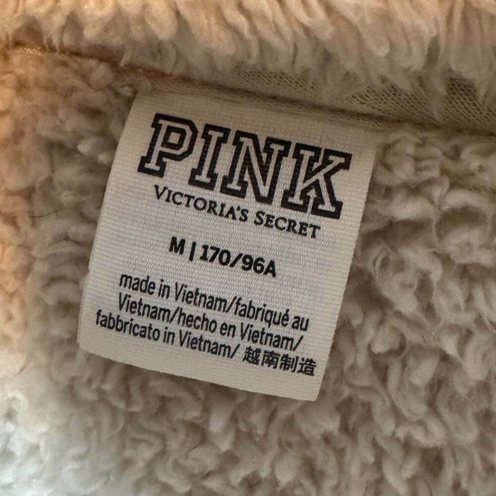 Victoria’s Secret PINK Sherpa Fleece Zip Jacket Cream Cozy Medium - Picture 6 of 8